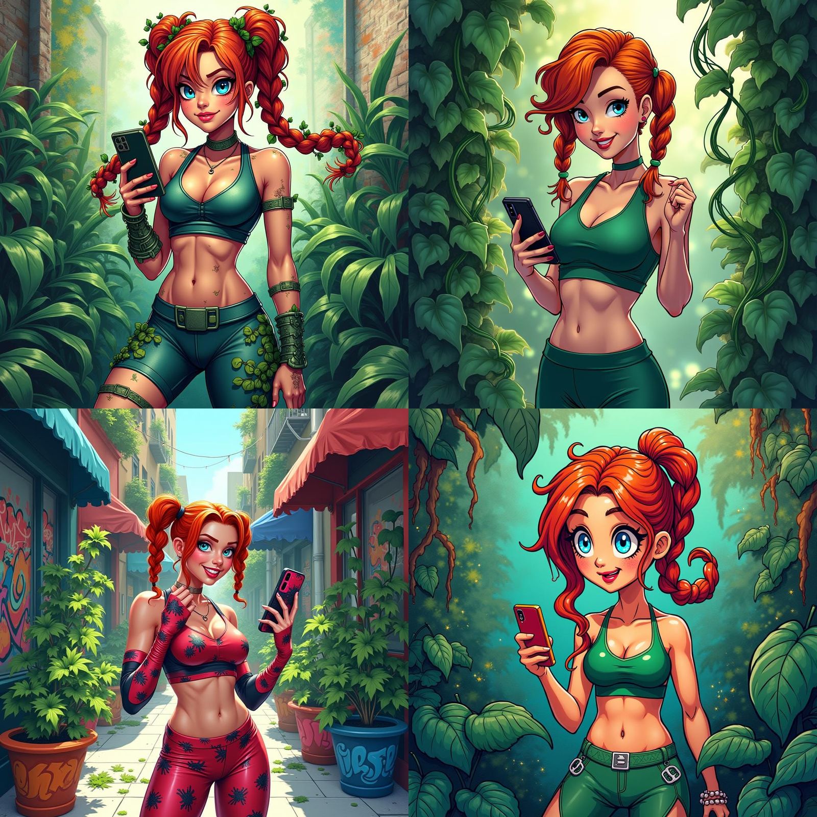 Cartoon Poison Ivy Streams in Graffiti Art Style