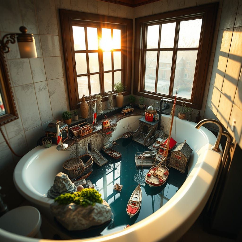 Miniature Fantasy Harbor in Sunrise Bathroom