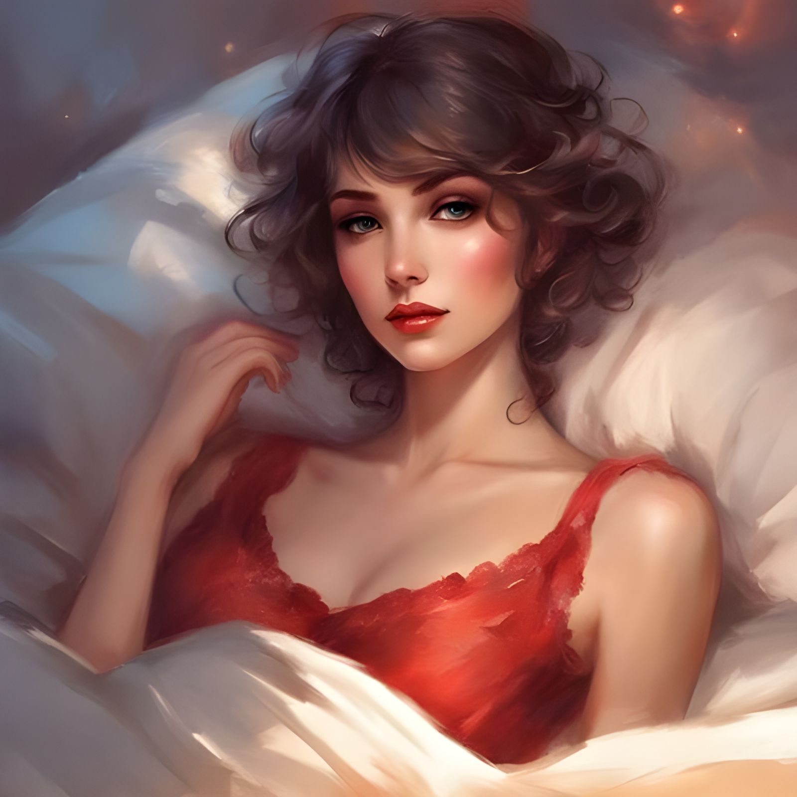 Charming French Woman in Bed in Royo Style