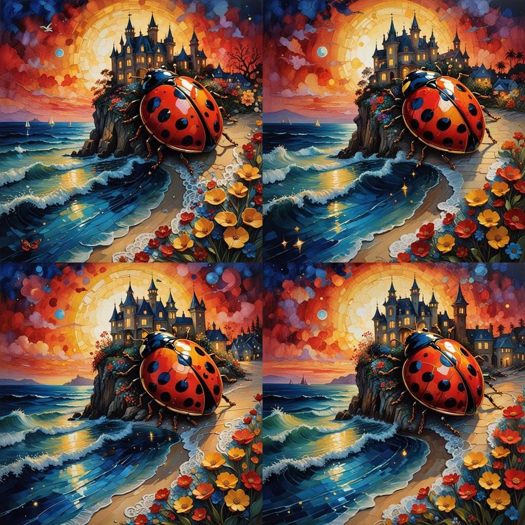 Giant Lady Bug Amidst Vibrant Victorian Architecture at Suns...