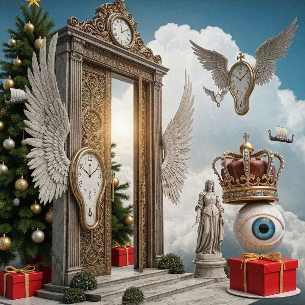 Surreal Steampunk Heaven Entrance with Angelic Elements