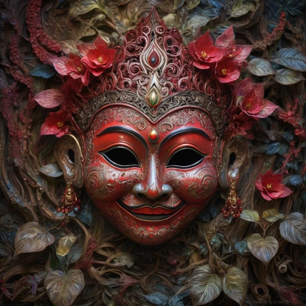 Radiant Thotsakan Mask in Digital Painting Style