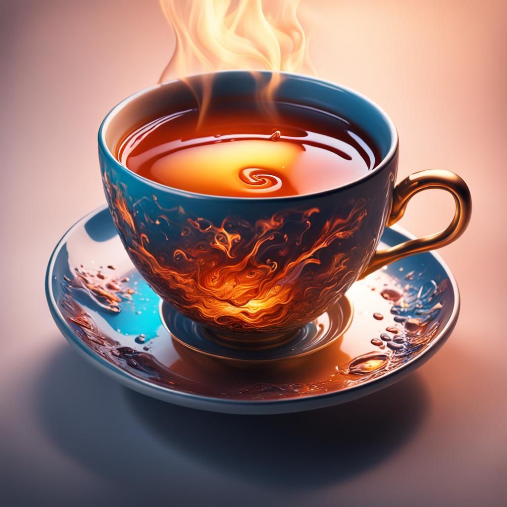 Hyperrealistic Cup of Tea Splash Art