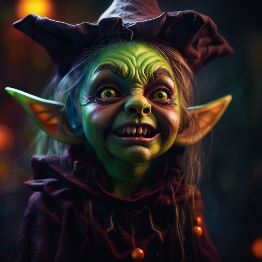 Goblin Girl as Witch: Hyperrealistic Halloween Art