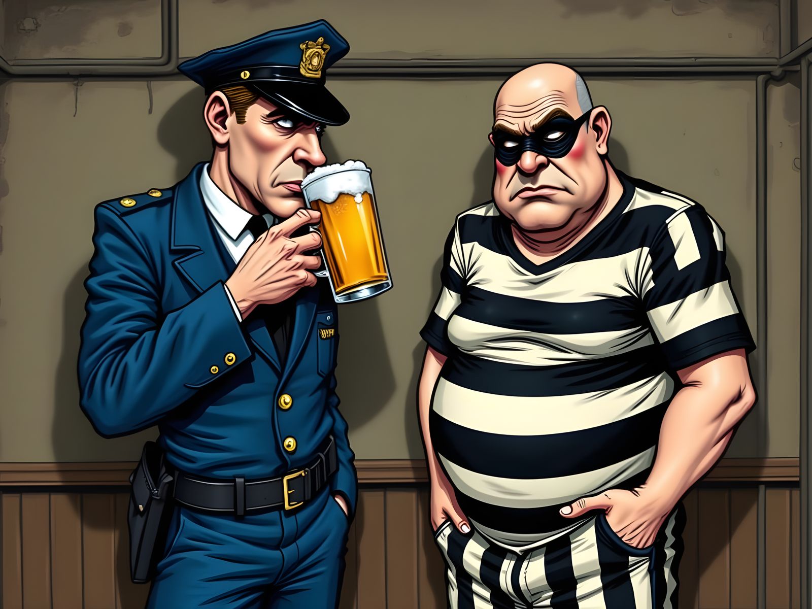 1920s Comic Scene: Cop Shares Beer With Bank Robber
