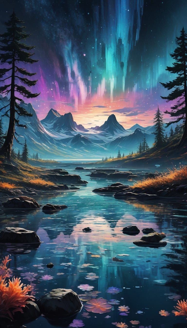 Celestial Mushrooms Bloom Amongst Vibrant Stars