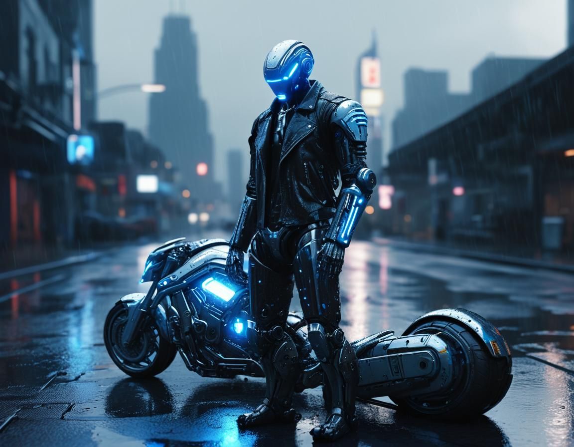 Cyberpunk Robot Motorcycle Concept Art