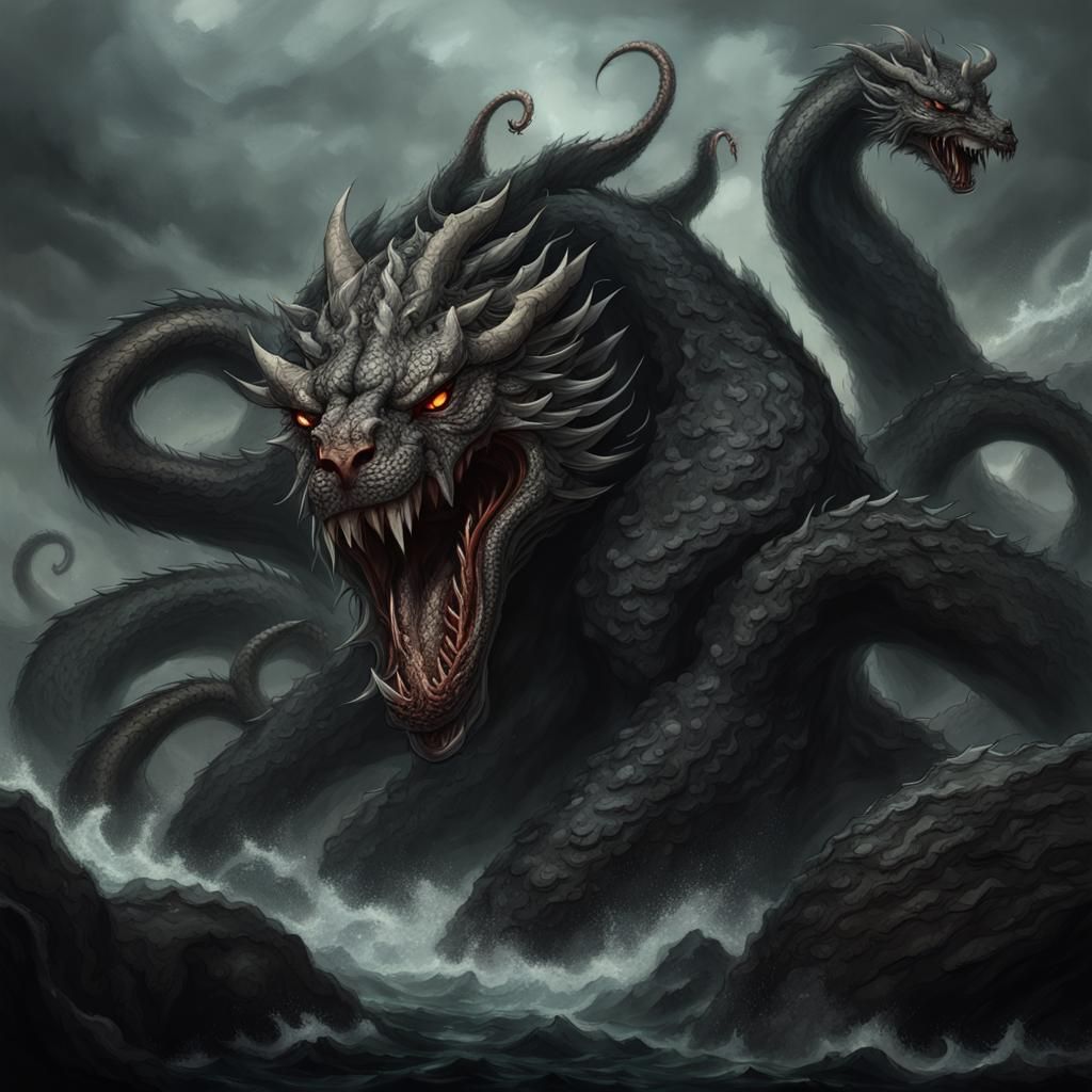 Ferocious Hydra in Dark Fantasy Style