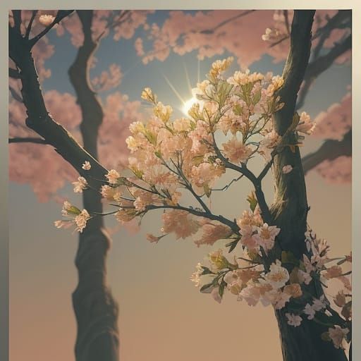 Blooming Tree in Golden Hour Splash Art
