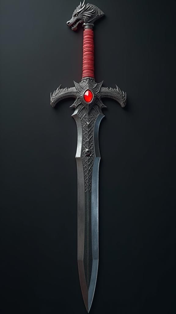 Dragonsteel Sword with Red Leather Handle in 8k