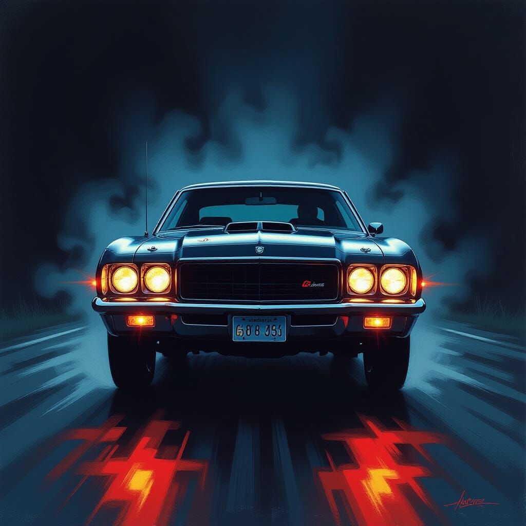 Menacing Car in Dramatic Oil Painting Style