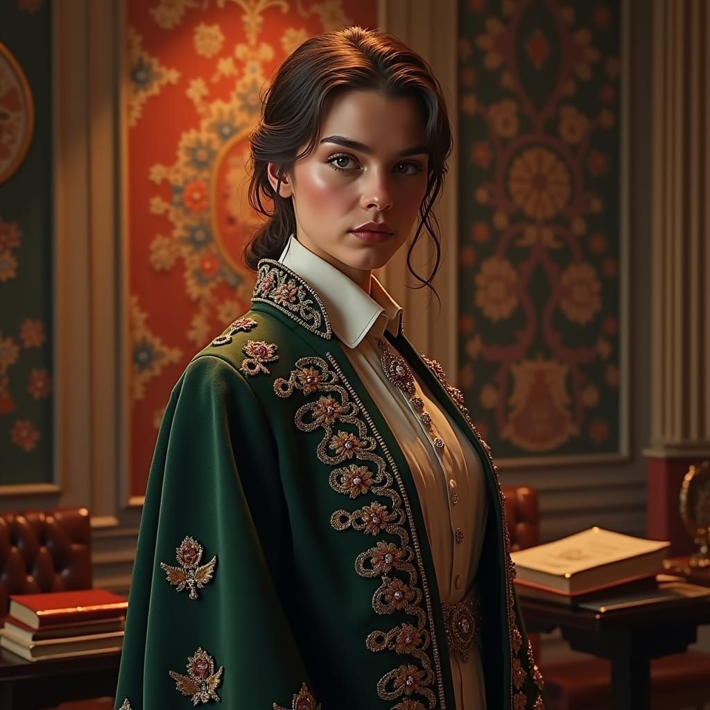 Mystical Library Portrait in High-Fantasy Style