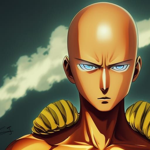 Hyperrealistic Saitama Splash Art Portrait