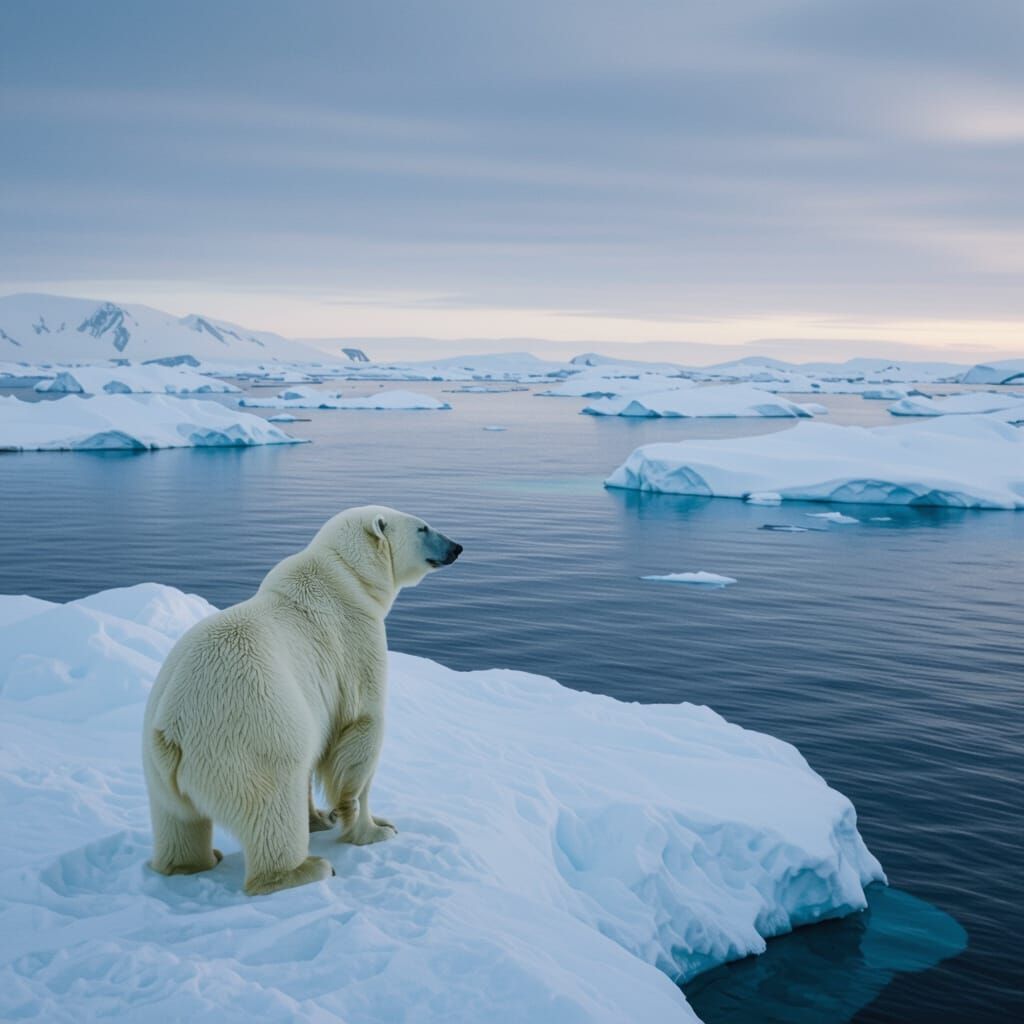 Polar Bear on Ice Floe in Arctic Landscape
