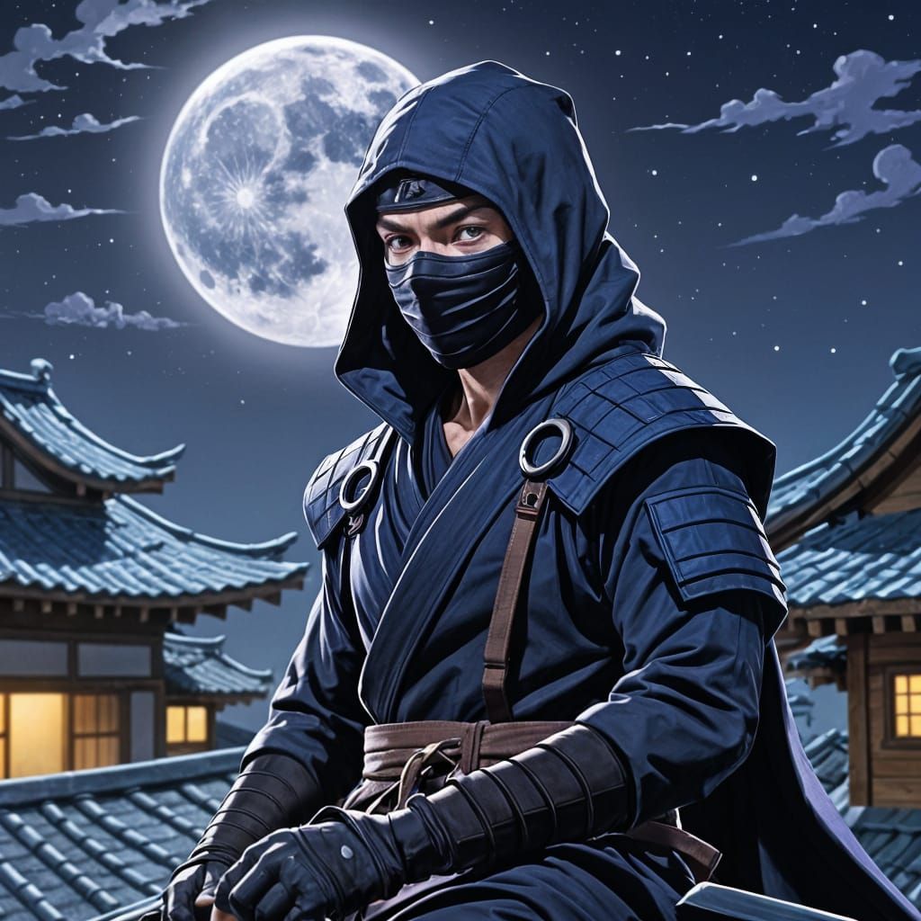 Ninja Under Moonlight in Modern Anime Style