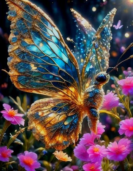 Crystal Butterfly Confused by its Mirror Image