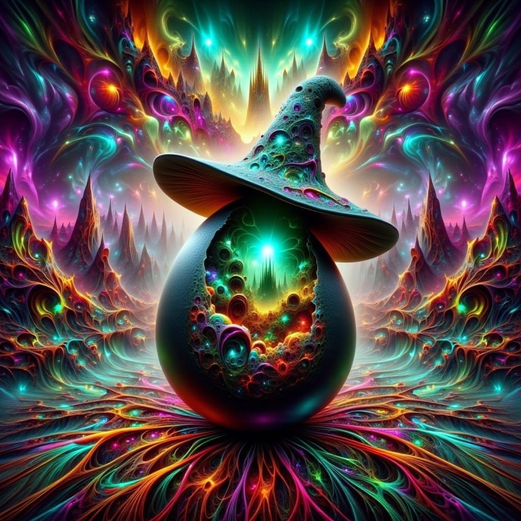 Mystical Witch Hat in Kaleidoscopic Sci-Fi Style