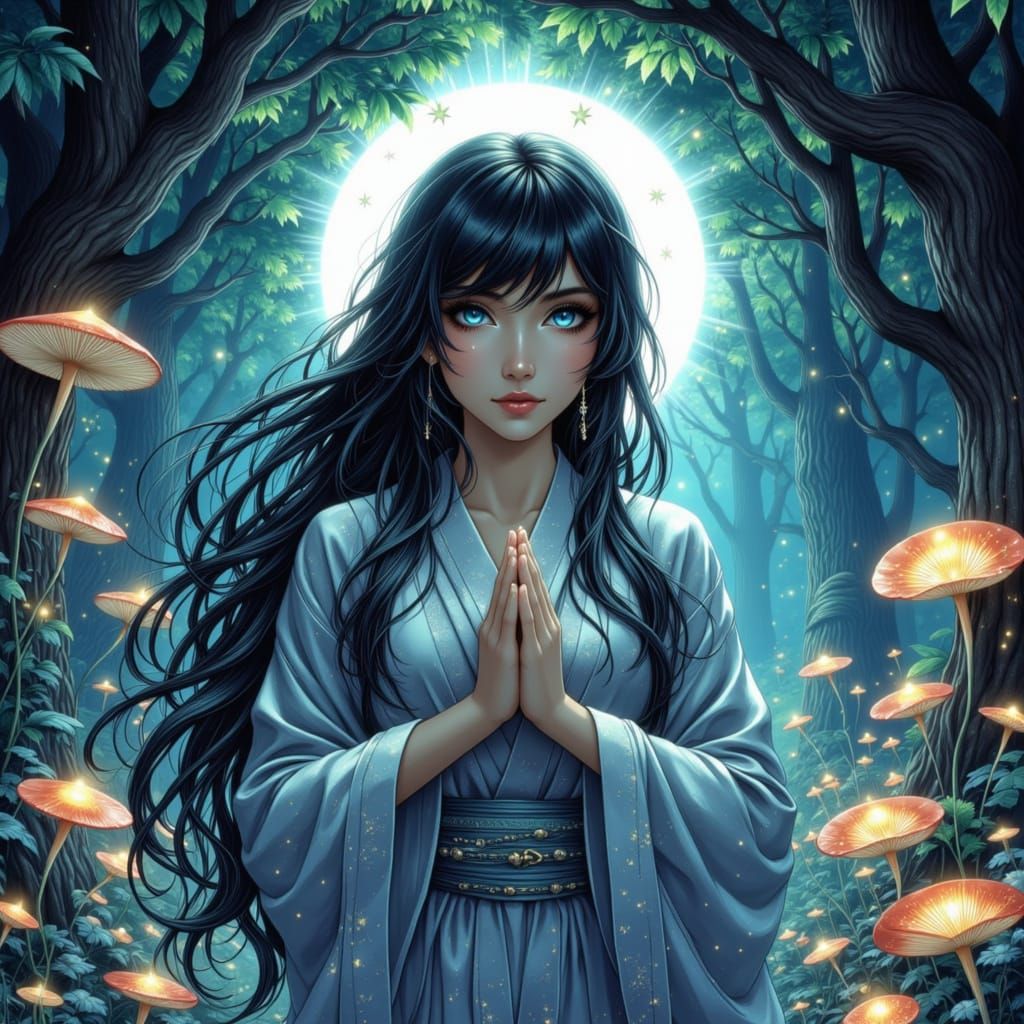 Celestial Woman in Enchanted Forest