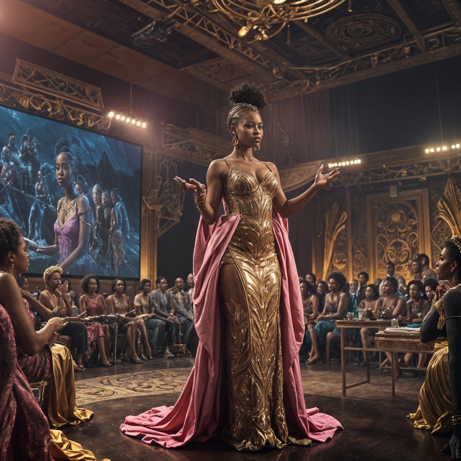 Freediver's Lecture: Pink and Golden Gown, Matte Painting