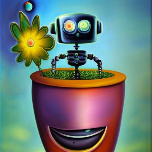 Robot Gardener in Surreal Candyland: Dali-esque Art