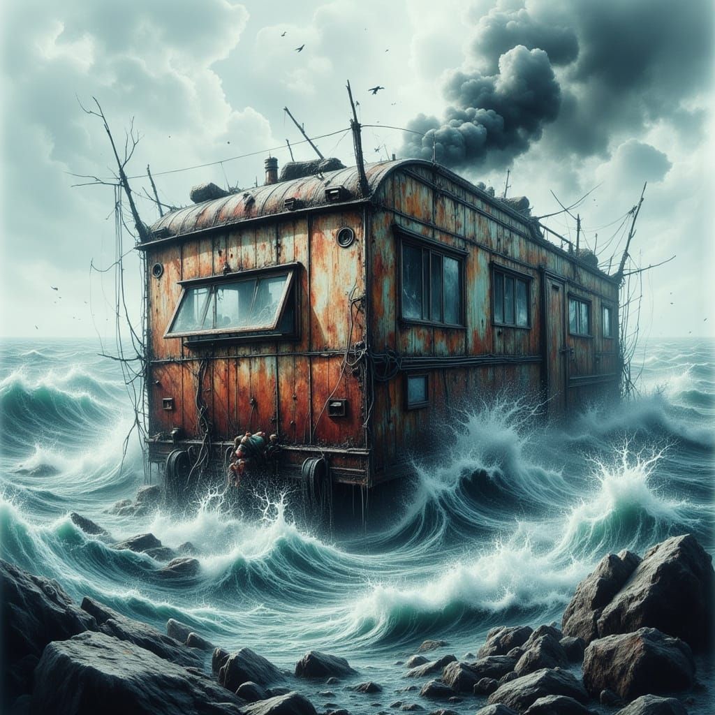 Surreal Caravan Sails a Raging Sea