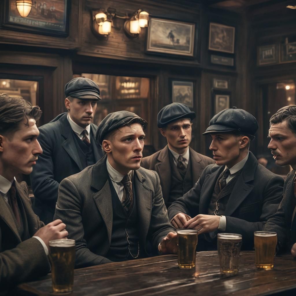 Peaky Blinders Gang Meeting in Hyperrealistic Style