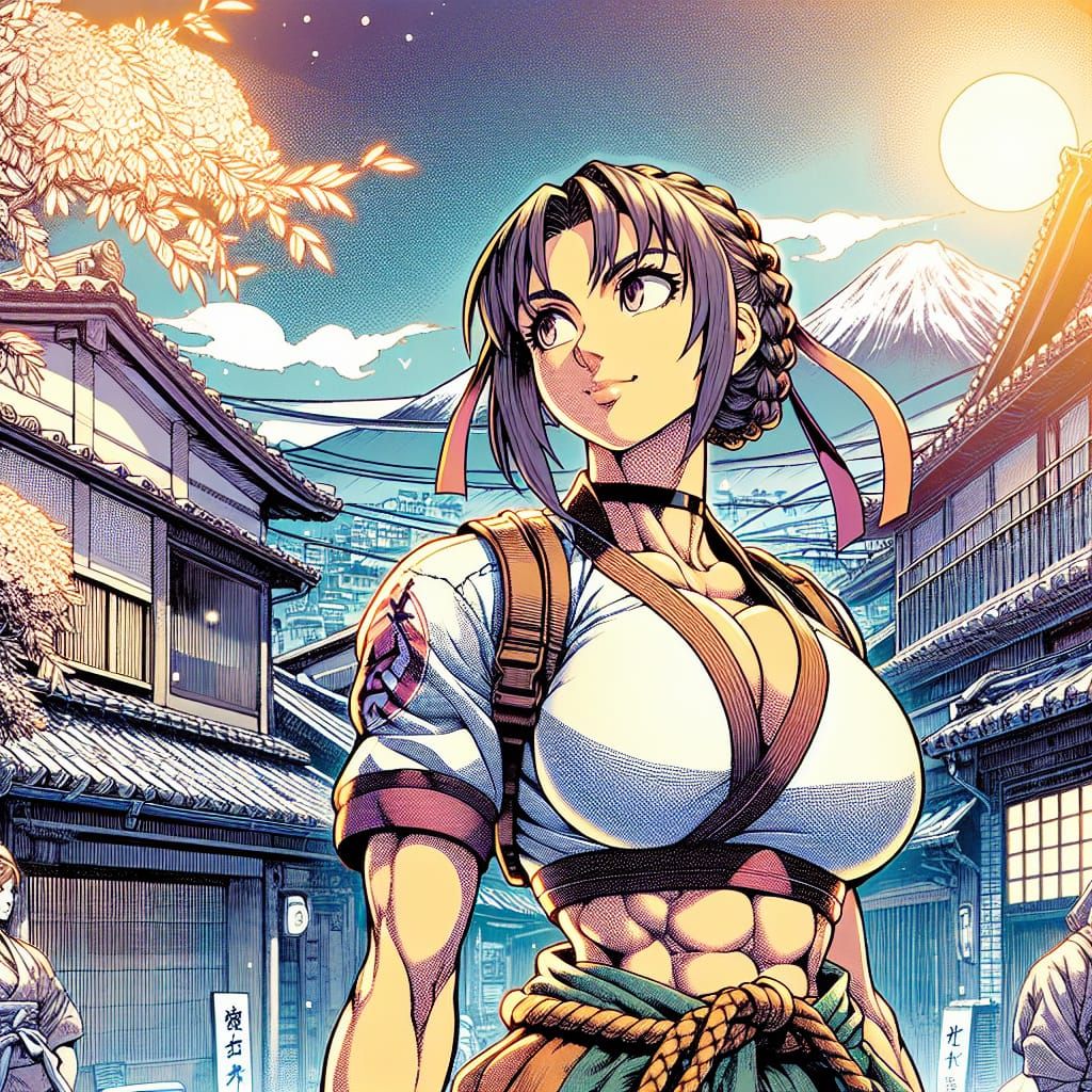 Manga Style Street Fighter in Japanese Cityscape