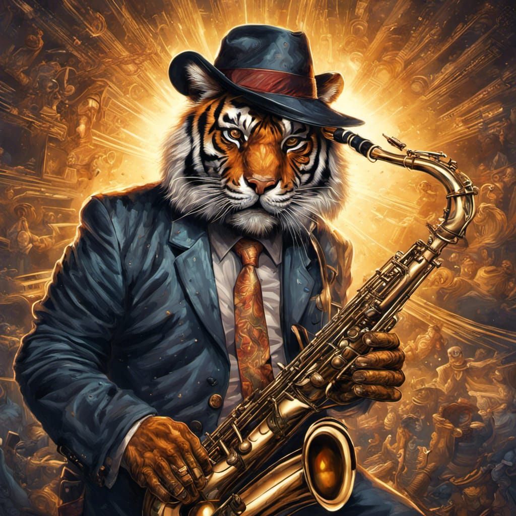Tiger Jazz Musician in Comic Book Art Style