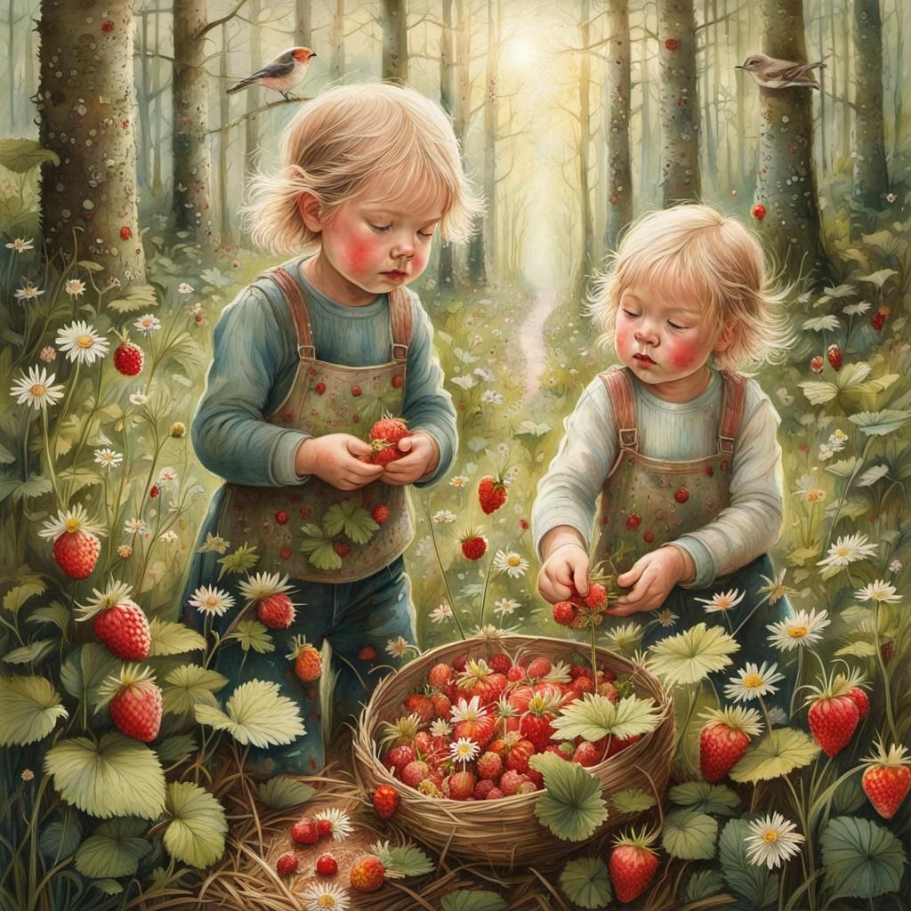 Whimsical Toddler Siblings in a Sunlit Forest Scene