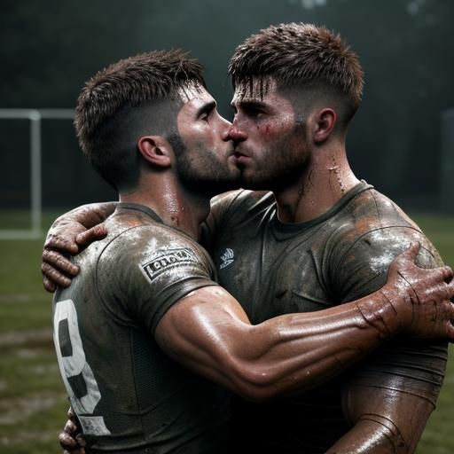 Rugby Players Embrace: A 3D Game Cinematic Scene
