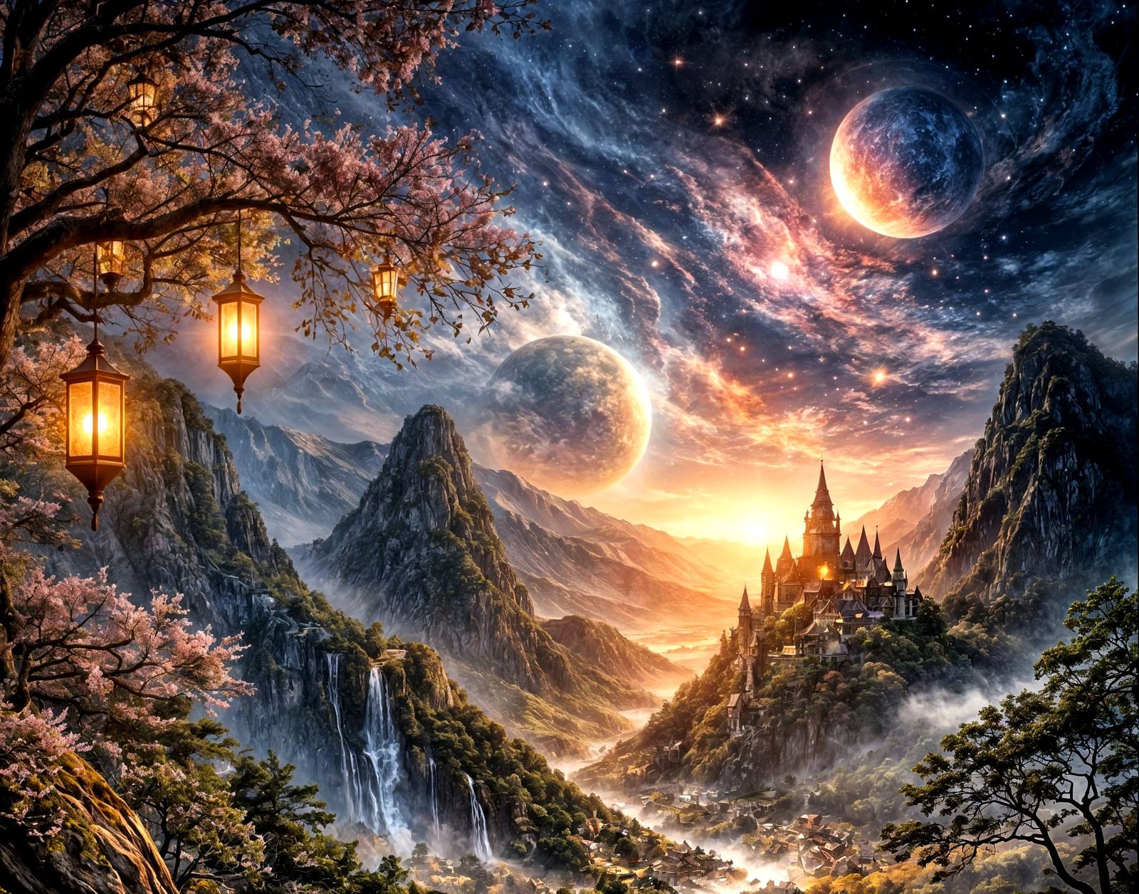 Chinoiserie Forest Jacuzzi View with Cosmic Sky