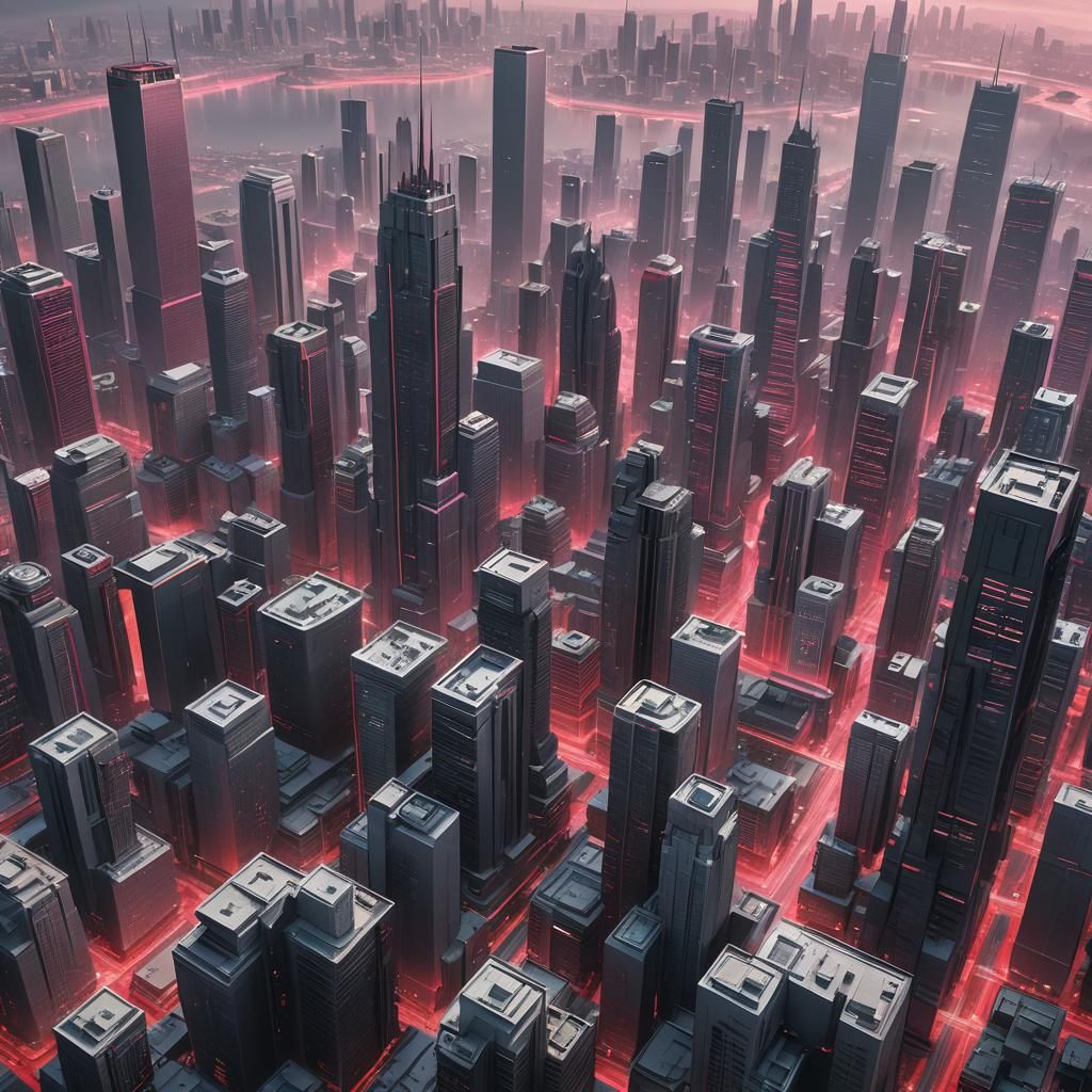 Vibrant Fantasy Cityscape with Gothic and Futuristic Archite...