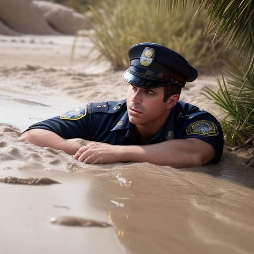 Male Cop Sinking in Quicksand: Professional Photography
