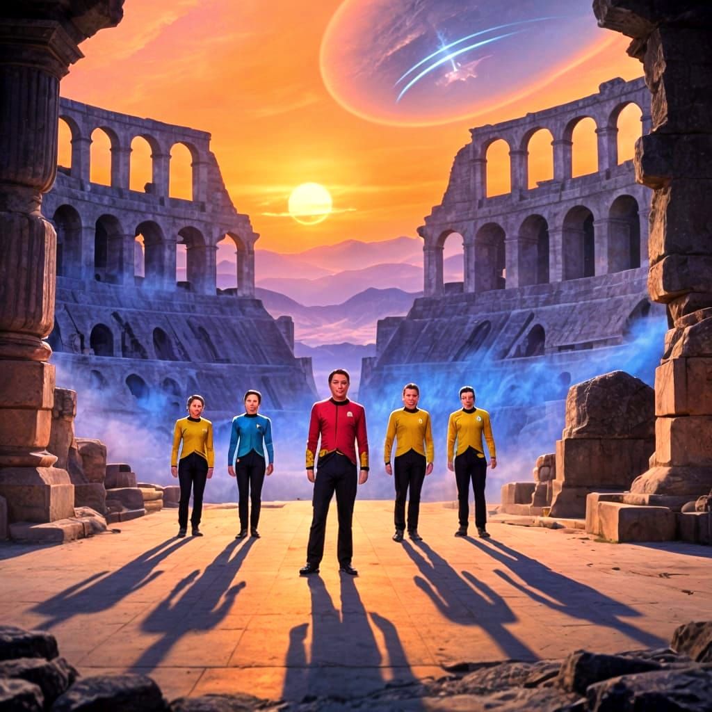 Star trek crew in amphitheatre