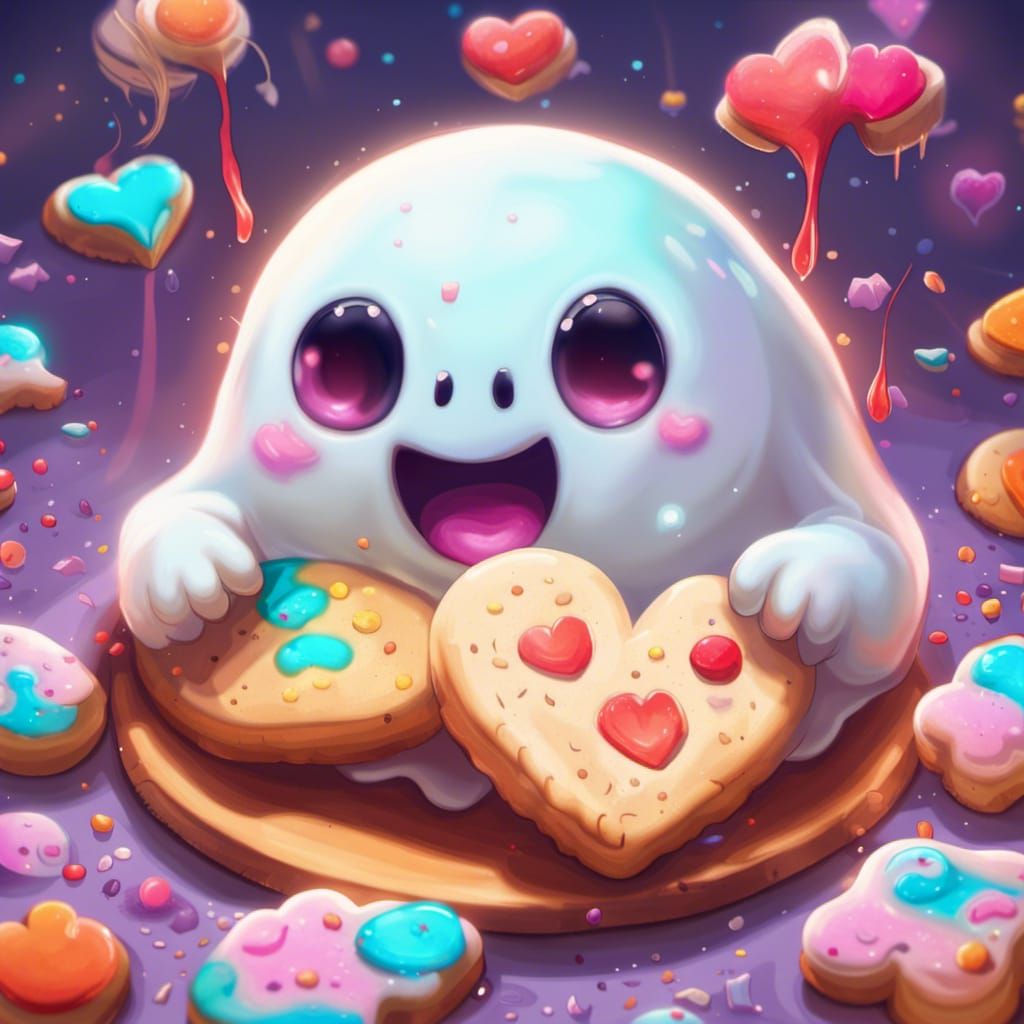 Cute little ghost eating cookies