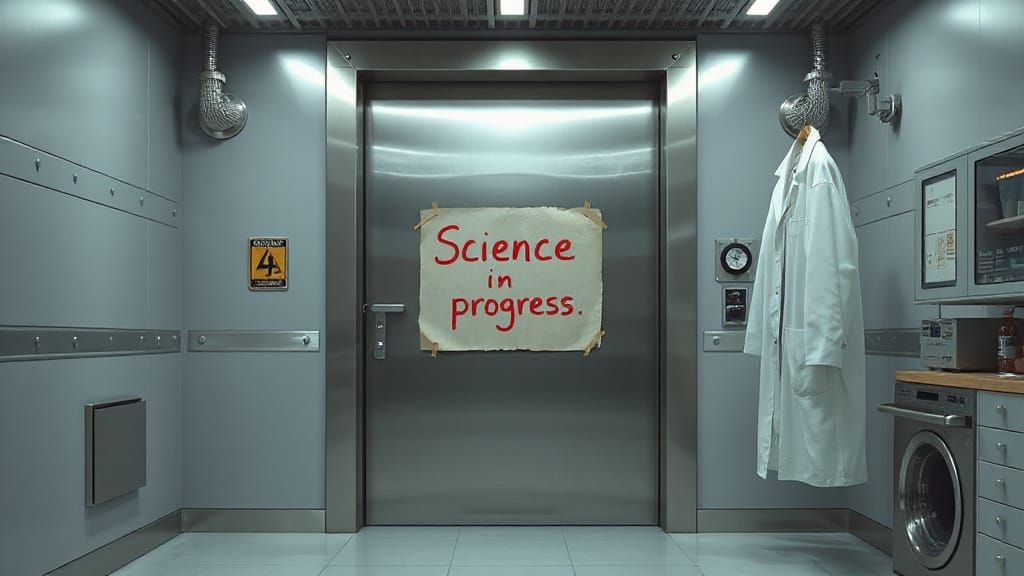 Futuristic Lab Door with Denim, Film Noir Style