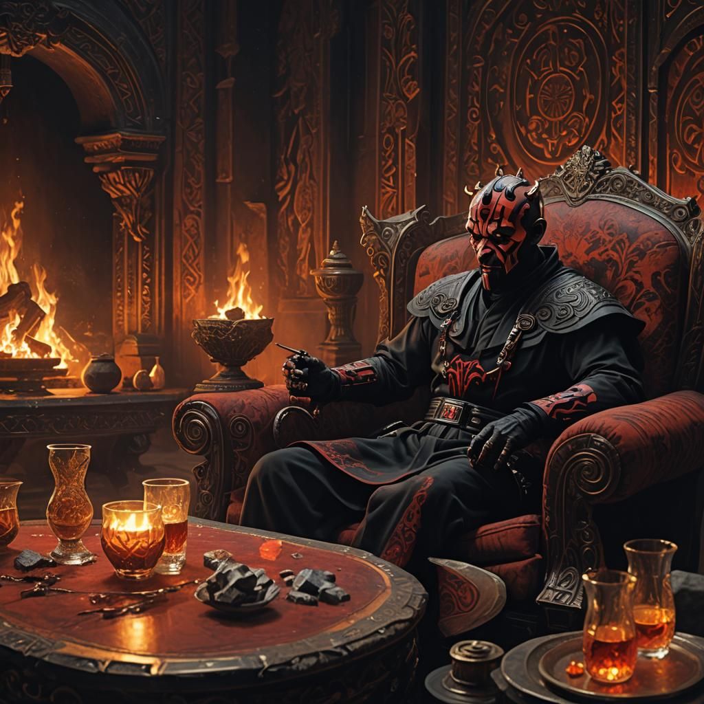 Darth Maul Sipping Scotch by Fire: Fantasy Art
