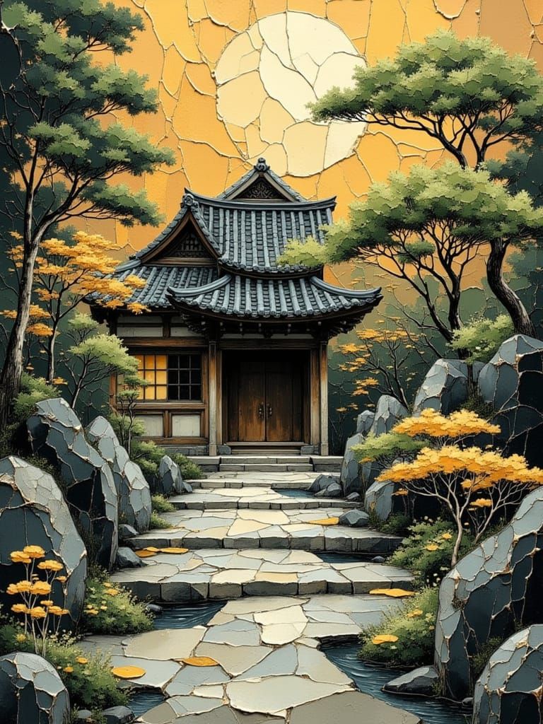 Tranquil Japanese Zen Garden in Vintage Style