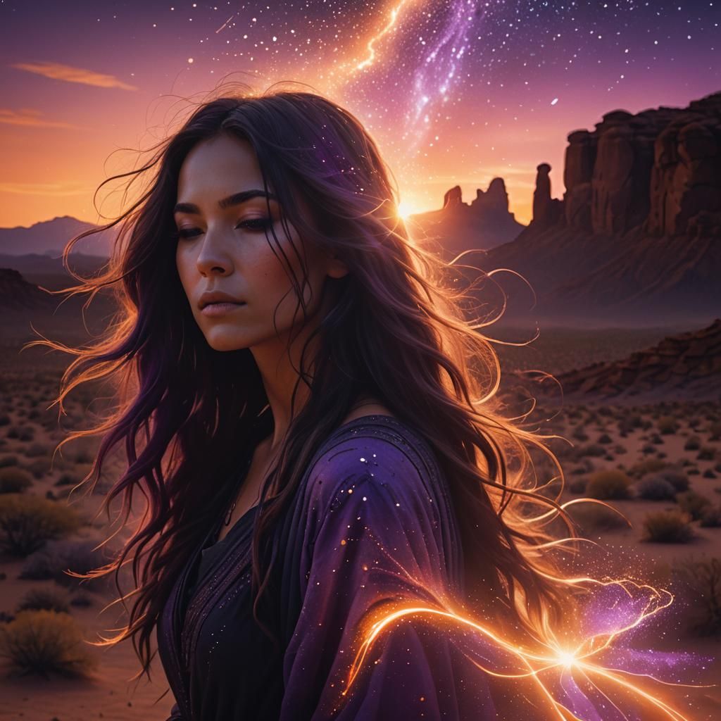 Woman with Magic Lights, Fantasy Concept Art