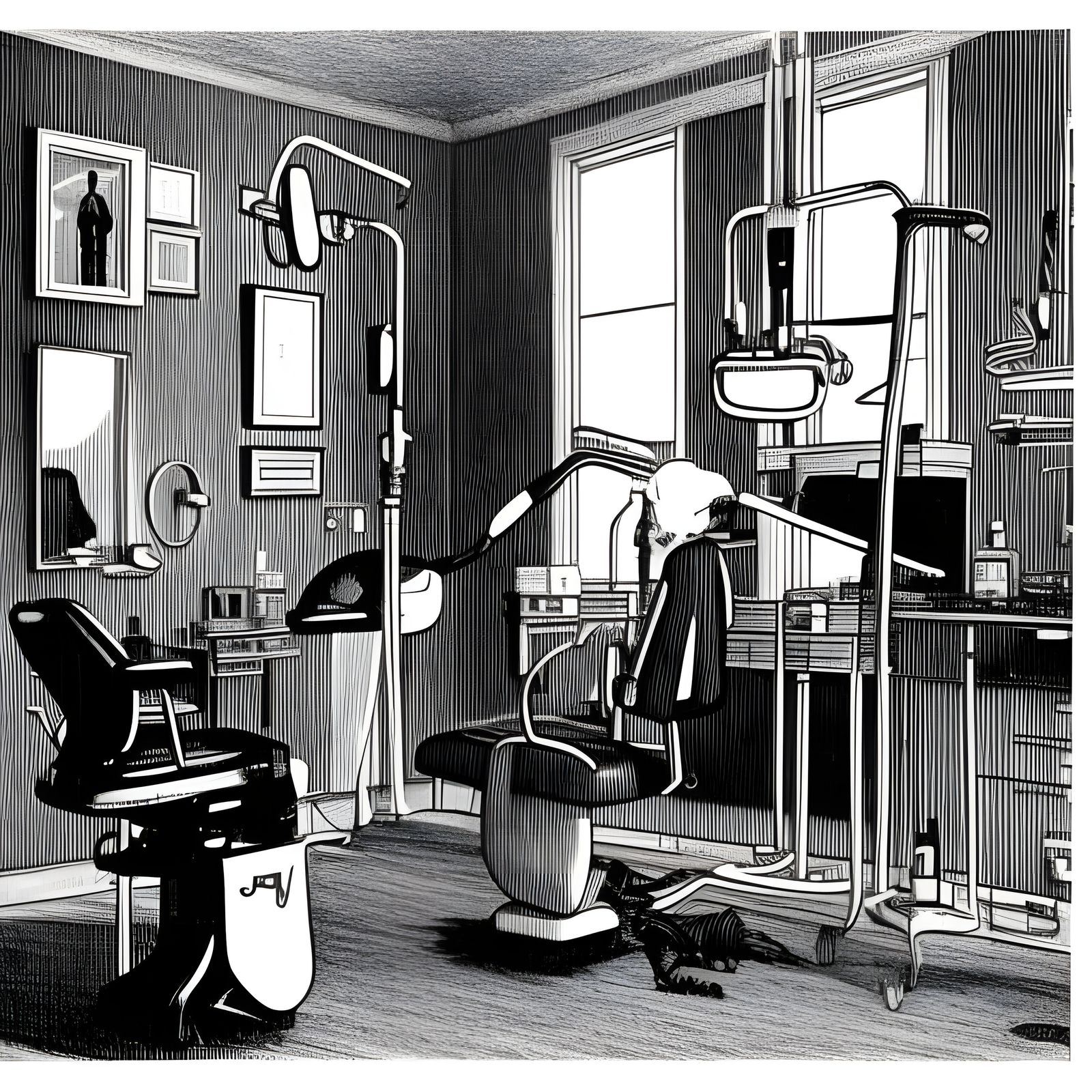 Vintage Dentistry Scene in Gorey Style
