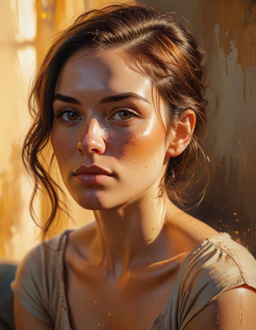 Woman in Warm Golden Light, an Oil Painting Masterpiece