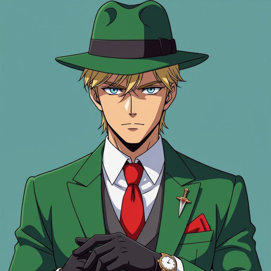 Spy Agent Twilight in Green Suit and Fedora