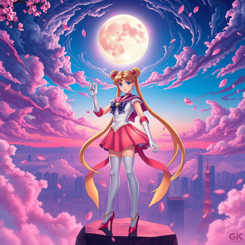 Sailor Moon Over Dreamlike Tokyo: Digital Matte Painting