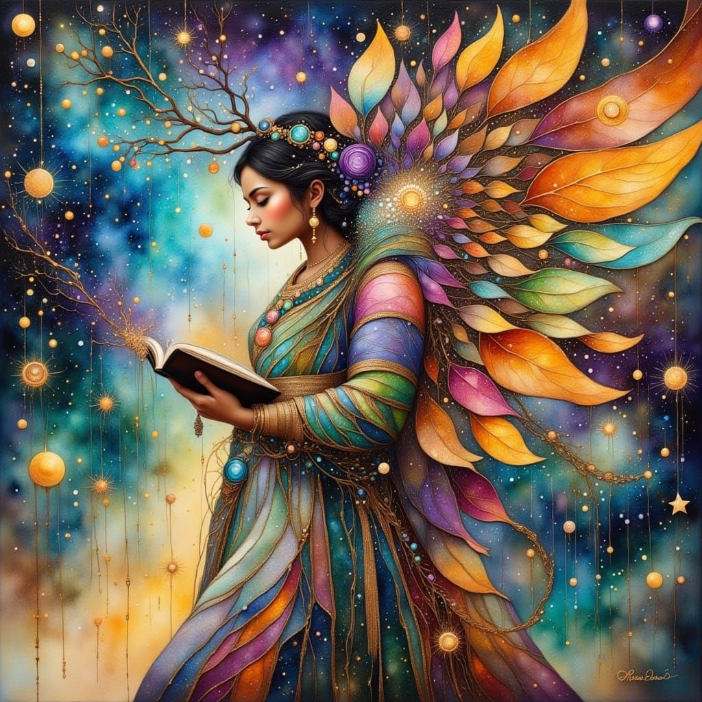 Surreal Fantasy Landscape Illuminated by Glowing Liquid Ink