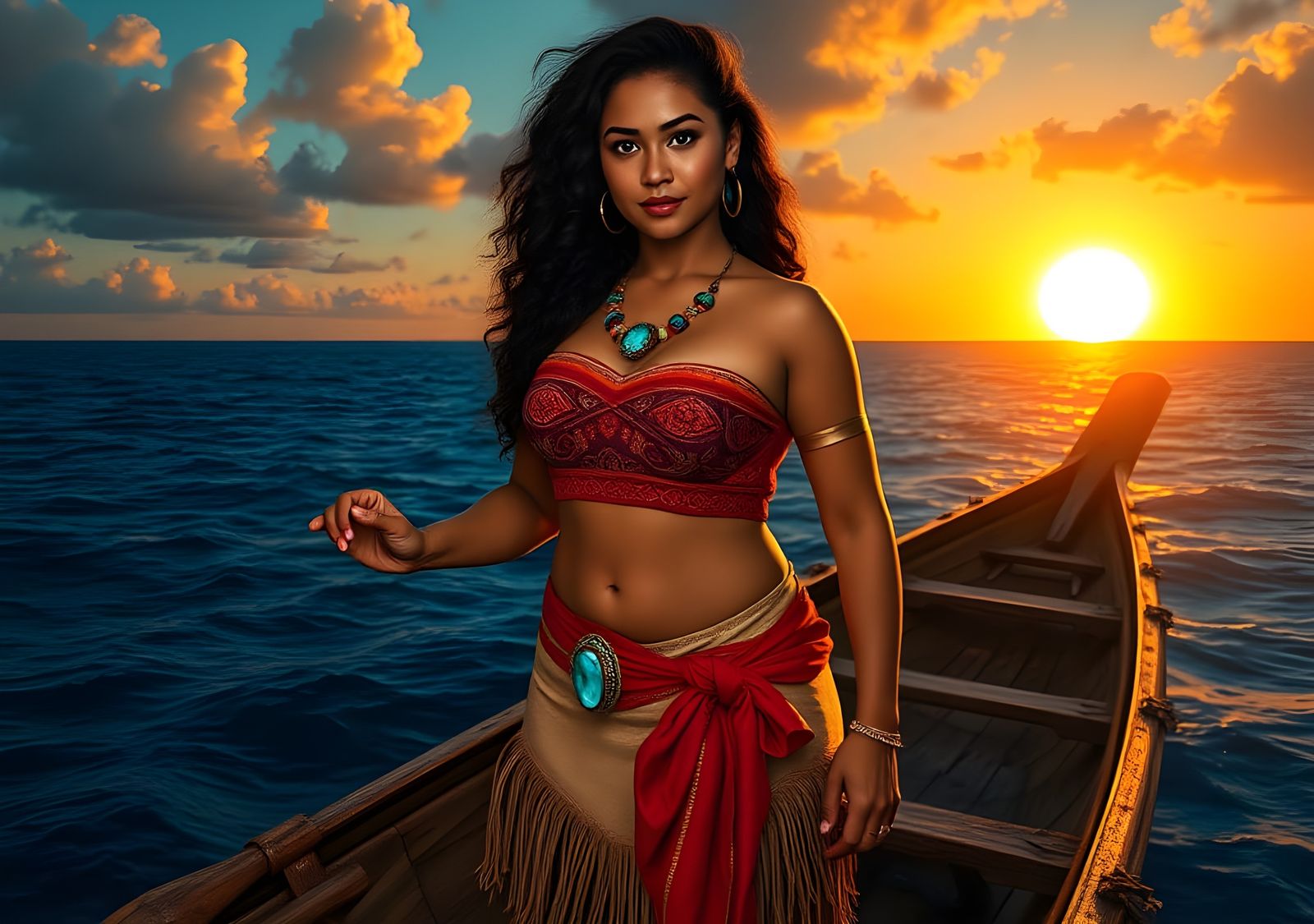 Moana: Polynesian Woman at Sunset, Realistic Art