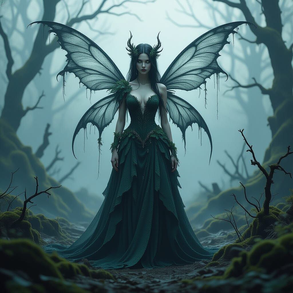 Dark Fairy in Decaying Forest, Gothic Art