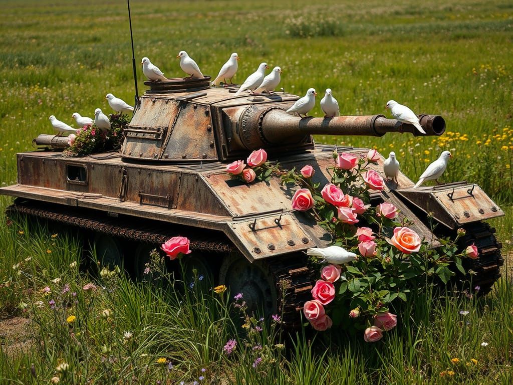 Battle-Hardened Tank Finds Peace in a Vibrant Meadow
