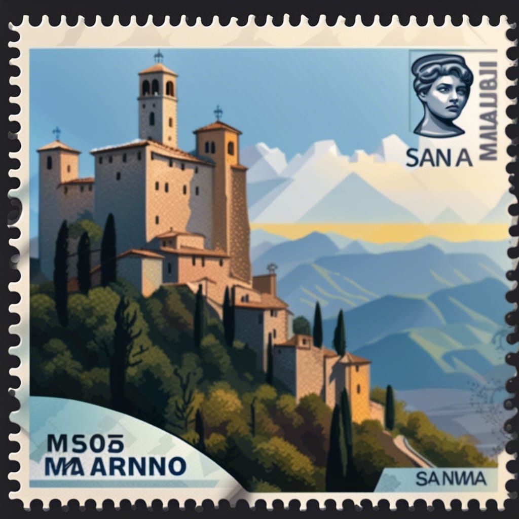 Hyperrealistic San Marino Post Stamp: Modern Splash Art