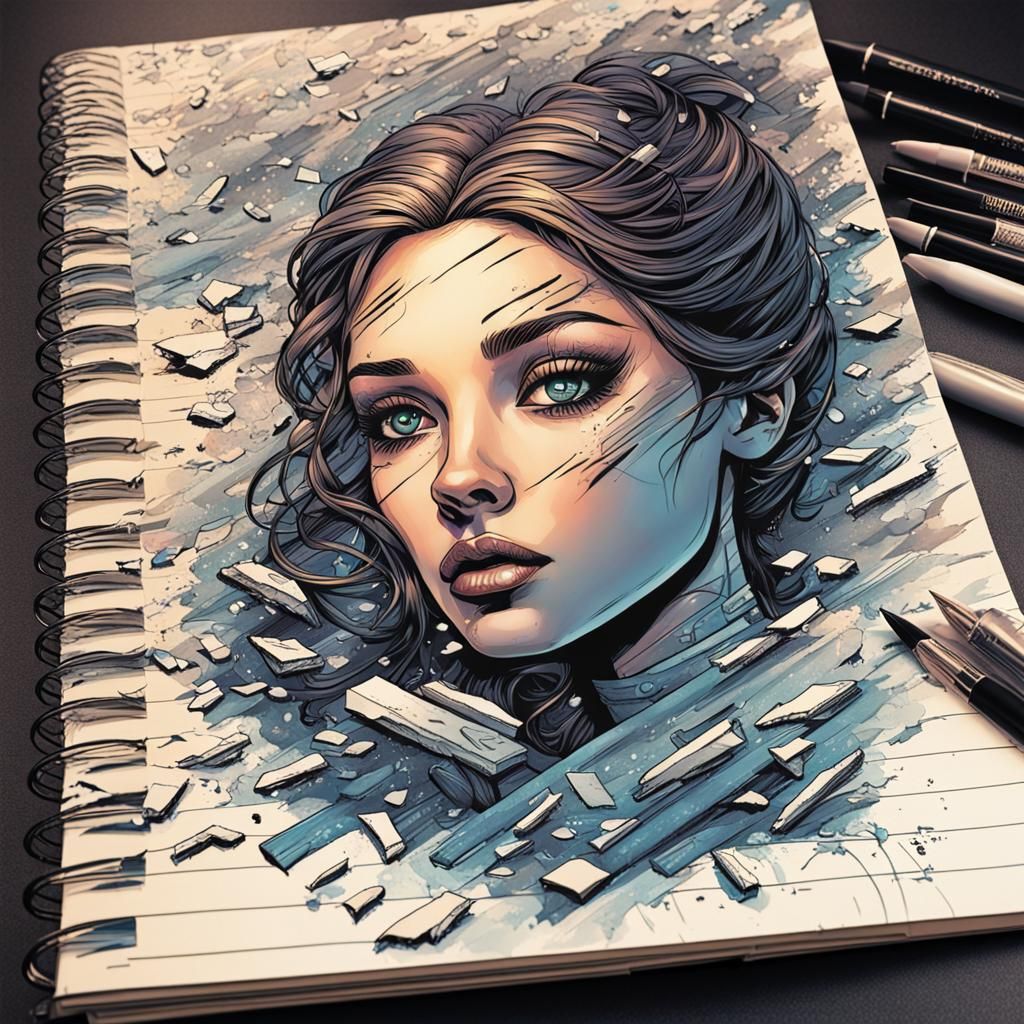 Comic Book Art: Notebook, Pen, and Woman