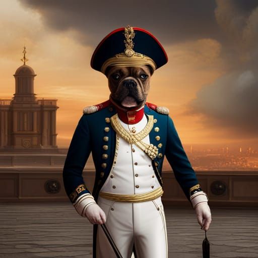 French Bulldog as Napoleon in Heroic Art Style